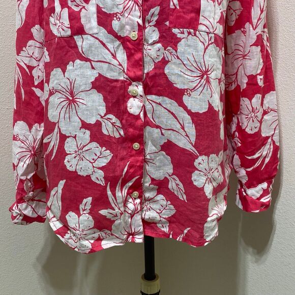 Tommy Bahama Womens Size Medium Floral Linen Button Up Roll Sleeve Top - Picture 4 of 9